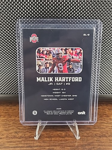 Malik Hartford 2025 Onit Athlete Ohio State Football Scarlet Blackout BL-8 /199 - Picture 2 of 2