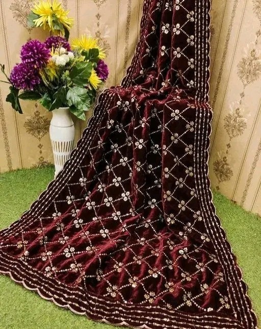 Embroidered Dupatta velvet bridal shawl Ethnic Scarf  Wedding stole women chunni