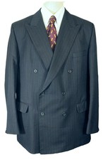 Vintage Daks Blue Double Breasted 46R Pinstripe Suit Mens British Blazer