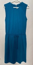 LOFT Sleeveless Empire Tie Waist Dress Size XS Teal w/ Gathered Neckline