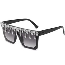 New Fashion Diamond-Encrusted Sunglasses Hot Square Frame Chain Integrated Sungl