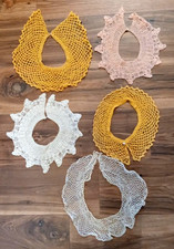 5 Five Vintage Antique Victorian Hand Crochet Lace Collar White Gold Yellow