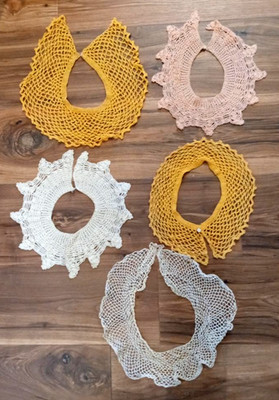 (5) Five Vintage Antique Victorian Hand Crochet Lace Collar White Gold Yellow