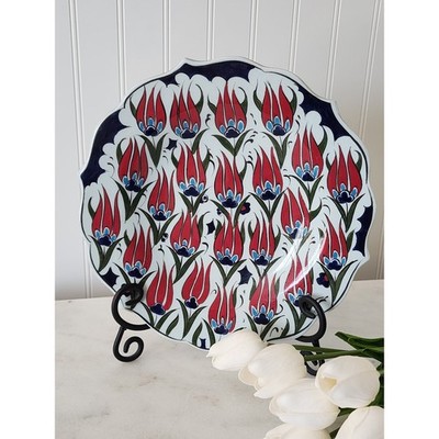 Antique Turkish Iznik Tulip Plate, Handmade