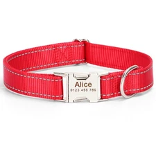 Personalized dog collar engraved custom ID Tag Name Number Nylon reflective S-XL