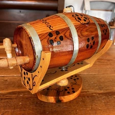 Vintage Whiskey/Beer Barrel Keg With Tap, Plug & Stand Hand Painted - Read Desc!