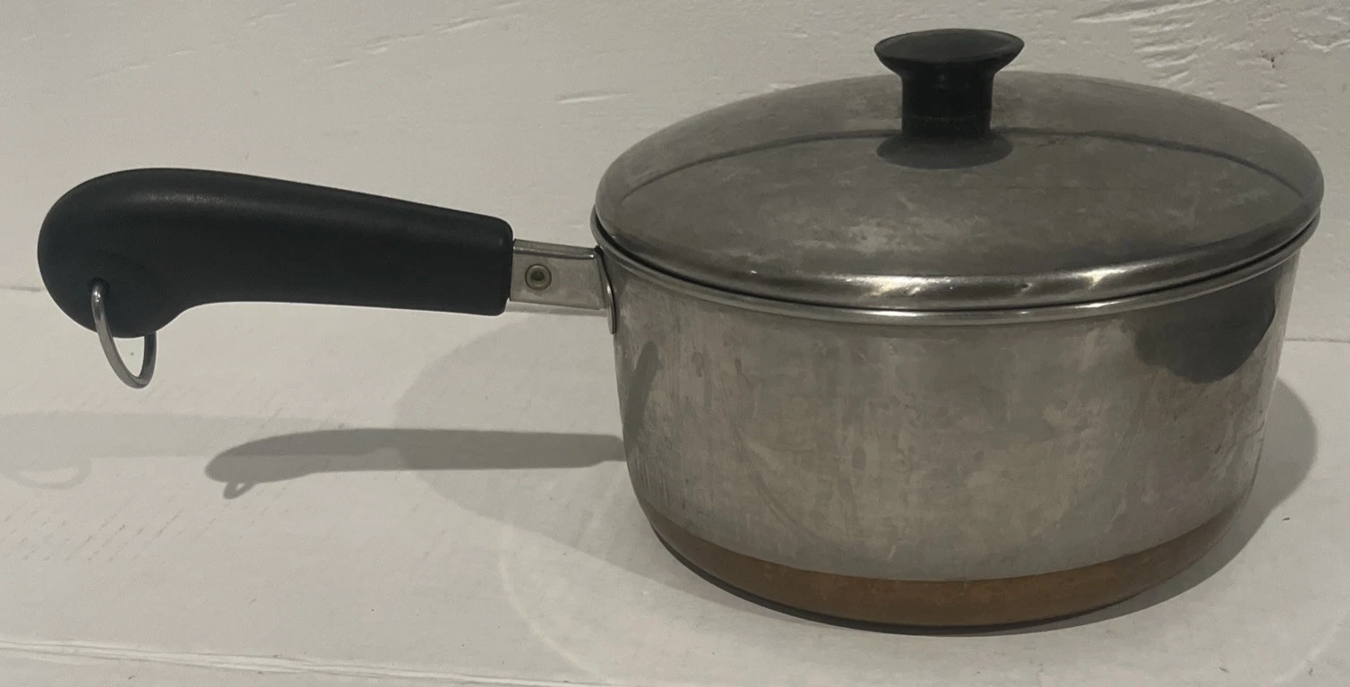 Revere Ware 1 Qt Quart Copper Bottom Sauce Pan Pot w Lid 1801 Vintage