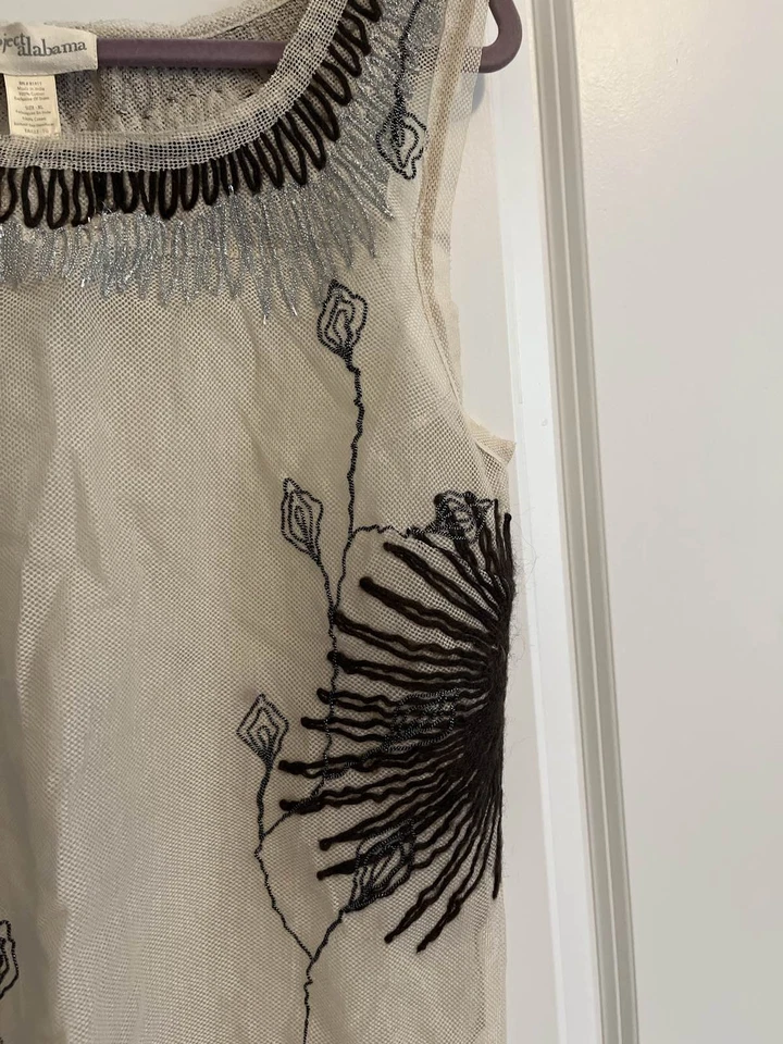 Project Alabama Embroidered Beaded Sheer Floral Cotton Ivory Tank - Image 3 of 4