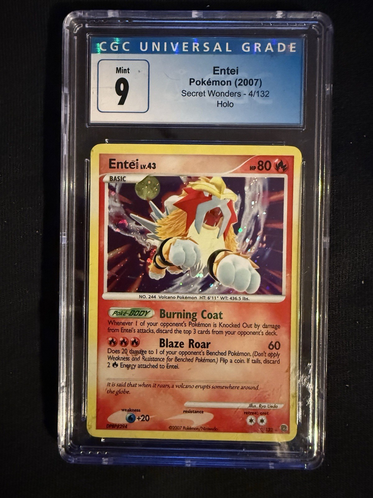 CGC 9 MINT Entei 2010 Secret Wonders 4/132 Cracked Ice Holo Pokemon Card