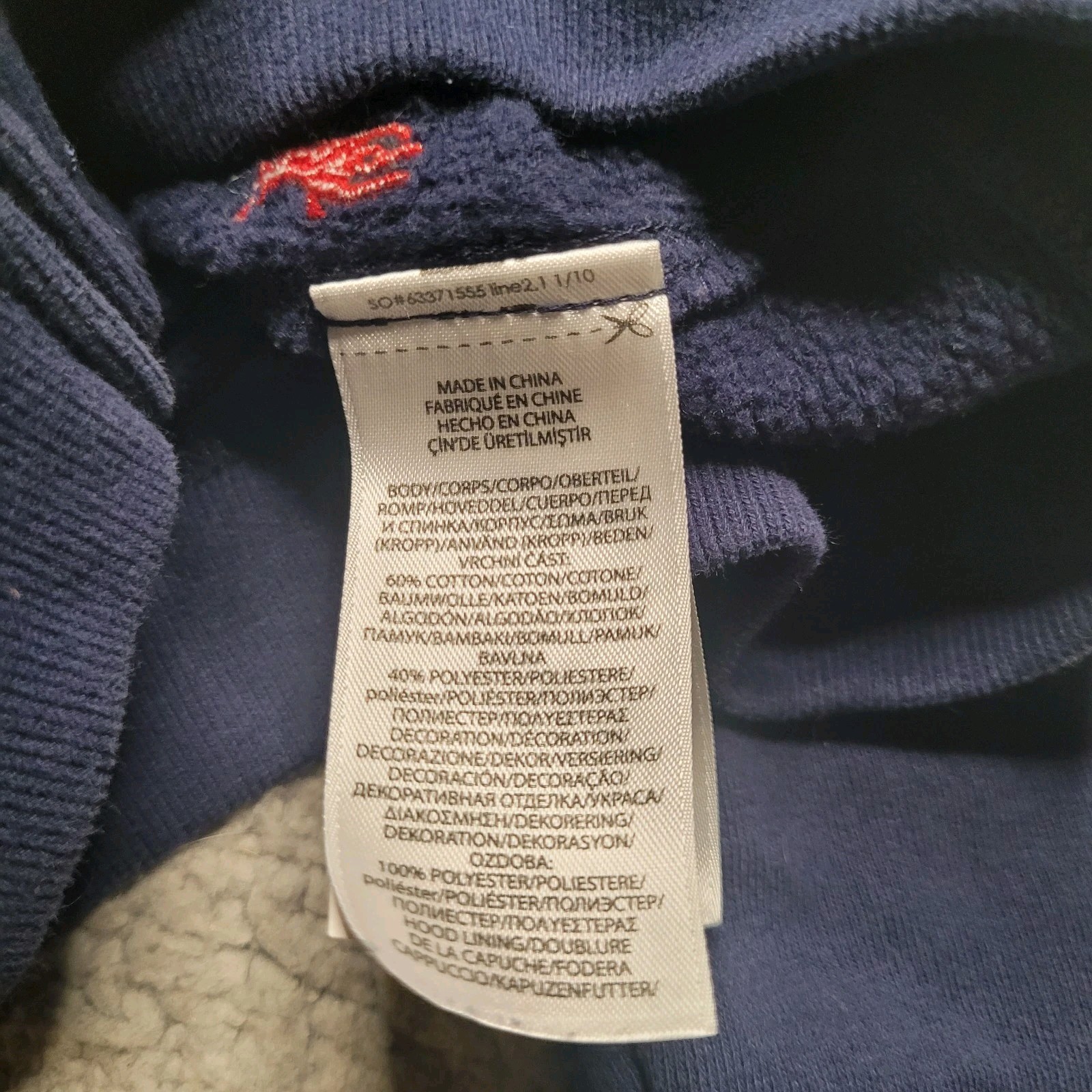 Giacca Ralph Lauren 12M blu navy polo pony pile full zip cappuccio ricamato