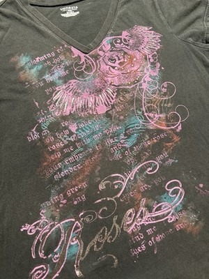 Vintage Y2K T Shirt Top Womens XL Roses Grunge Goth Emo Scene Alt