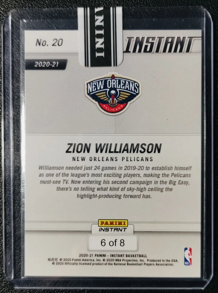 ZION WILLIAMSON 6/8 2020-21 Panini Instant Blue Snake SSP - Image 2 of 2