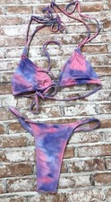 Women's High Cut Thong Bikini 2Pc Bathing Suit Small Dye Multicolor Summer Beach