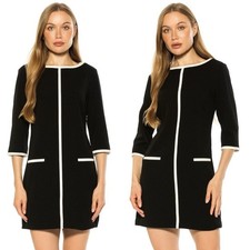 Alexia Admor Liora Black White Contrast Piping Boatneck Shift Dress Large New