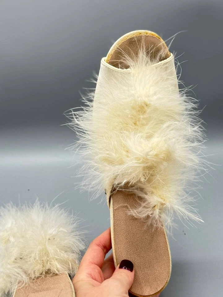 Zapatillas Mula Boudoir Verde Daniel De Colección EE. UU. 10M Satén Marabú Pluma Elegante Foto 3 de 4