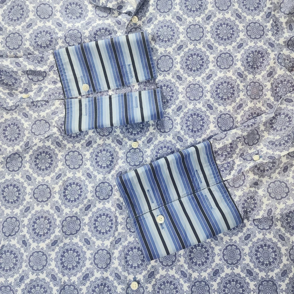 Banana Republic Shirt Men XL 17-17 1/2 Blue French Cuff Geometric Medallion EUC - Image 3 of 4