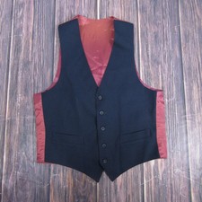 Dress Vest Mens Large Black Formal Suit Waistcoat Red Satin Back Tuxedo Wedding