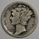 1918-D Mercury 90% Silver Dime 10¢ Good to Very Good