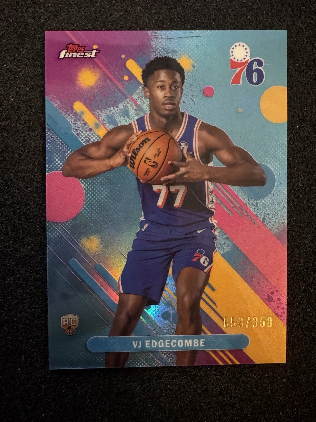 VJ Edgecombe RC 2025-26 Topps Finest Sky Blue Refractor /350 #3 76ers Rookie