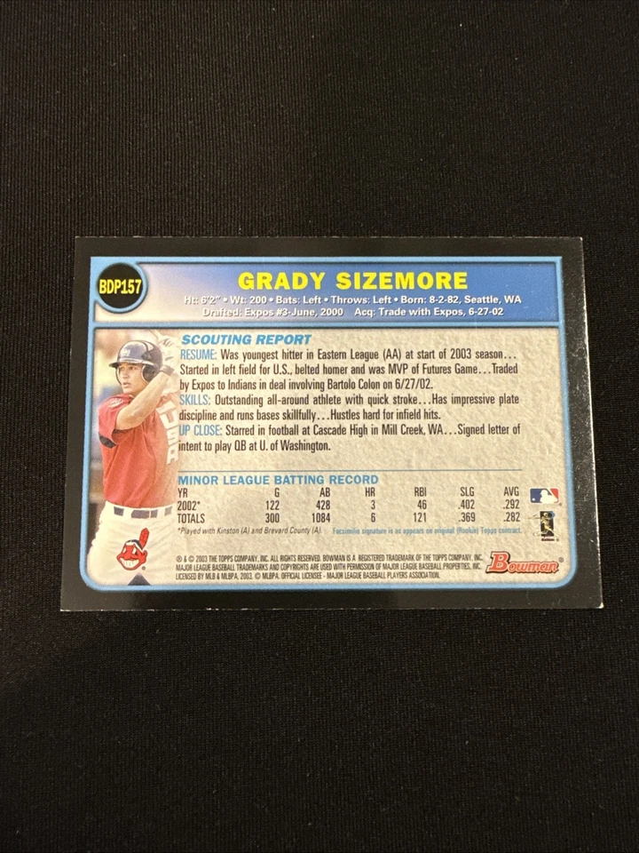 2003 Bowman Draft Grady Sizemore Signed Card BDP157 Indians Autograph Auto - Image 2 of 2