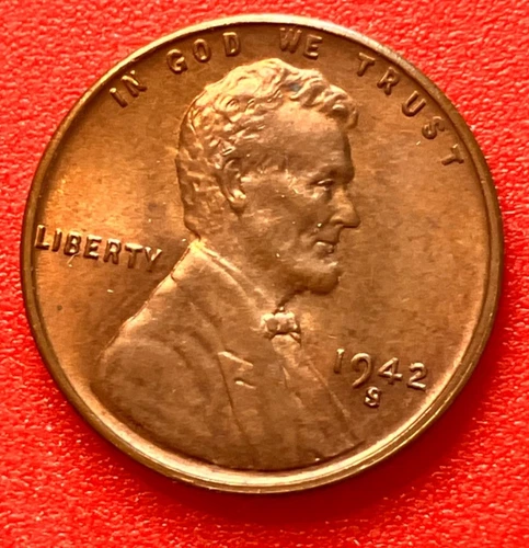 1942-S Lincoln Wheat Cent Penny GEM RED BU From an Original Bank Roll