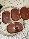 4 Hull Pottery USA Sandwich/ Soup Plate Brown Drip Glaze Snack Tray Oven Proof