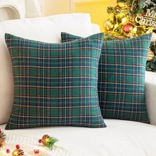 AQOTHES 2-Pack 18x18in Christmas Plaid Throw Pillow Covers Green Blue Farmhouse