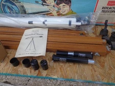 Vintage Sears Refractor Telescope 79-2155 With Eyepieces, Filters, & Wood Tripod