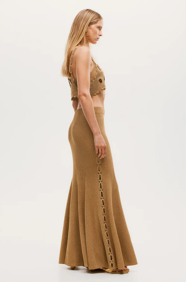 H&M Studio Collection Glittery Crochet-look Panel Skirt (Gold