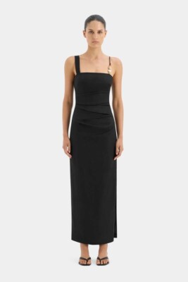 SIR. Women's Black Antonia Linen Beaded Midi Dress Size 1 | eBay