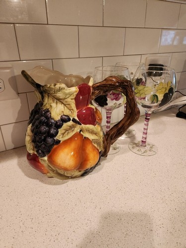 Home Interiors Sonoma Villa Fall Fruit Pitcher Hand Painted Glazed Earthenware - Picture 12 of 20