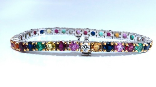 13 quilates Natural Rubí Esmeralda Zafiros Diamante Pulsera Tenis 10kt Línea Gema - Imagen 4 de 4