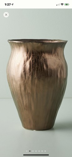 Nuevo en caja Anthropologie Hermoso Jarrón Delancy de Cerámica de Oro de aproximadamente 9"" de Alto - Imagen 5 de 9