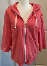 Weekends by Chicos 1 Lightweight Jacket Pink Full Zip 3/4 Sleeves Hooded Pockets