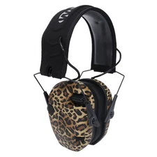 Walkers Razor Slim Electronic Earmuff 23dB Noise Reduction Leopard Print Blk Tan