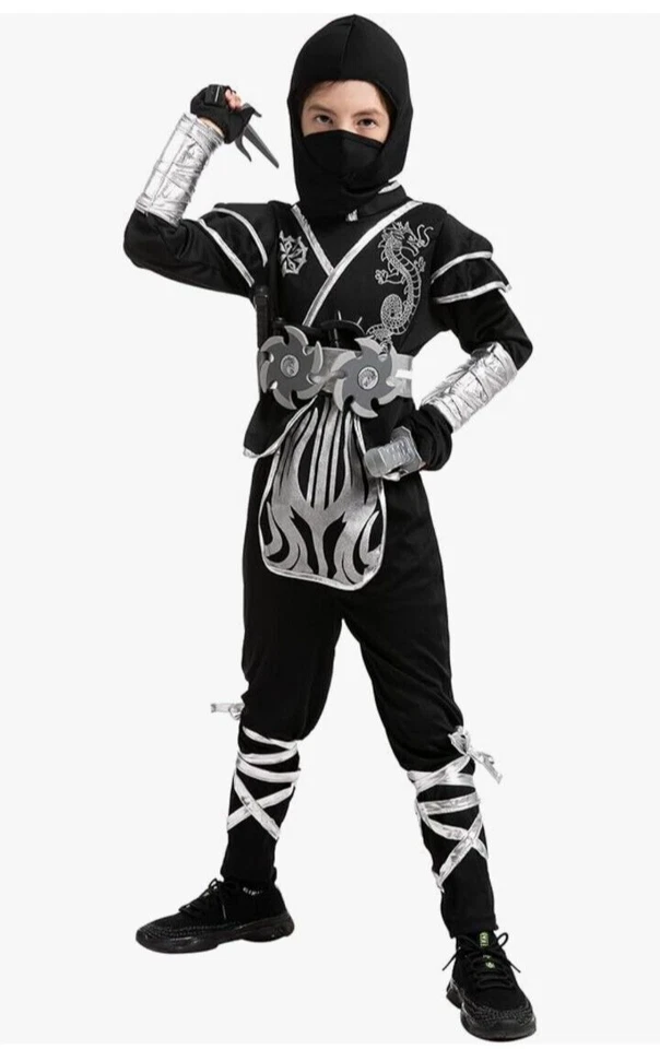 Disfraz de Halloween Silver Ninja Dragon Patrones Niños 28" Pecho Negro Foto 4 de 4