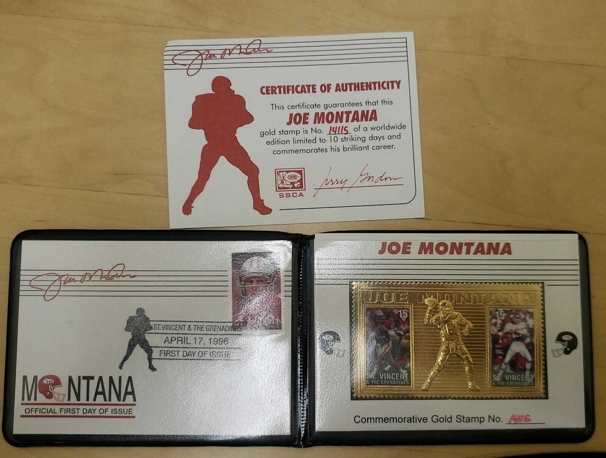 St. Vincent 1996 - Joe Montana, Football, Gold Stamp in Wallet