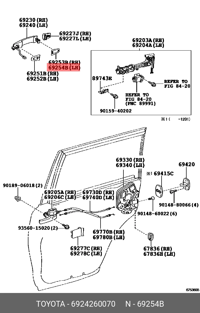 OE pad, rear door outside handle, no.2 left, 6924260070 for TOYOTA