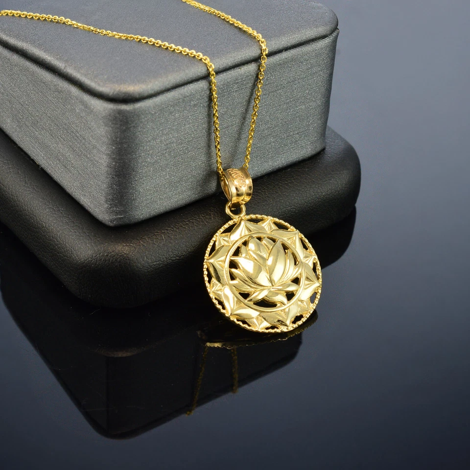 Collar Colgante Yoga Mandala Loto Oro Pulido | 10k 14k Amarillo Blanco Rosa Foto 3 de 4