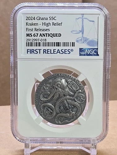 2024 GHANA 5 CEDIS KRAKEN : LIFE QUOTES : NGC MS67 ANT HR : 999 SILVER COIN