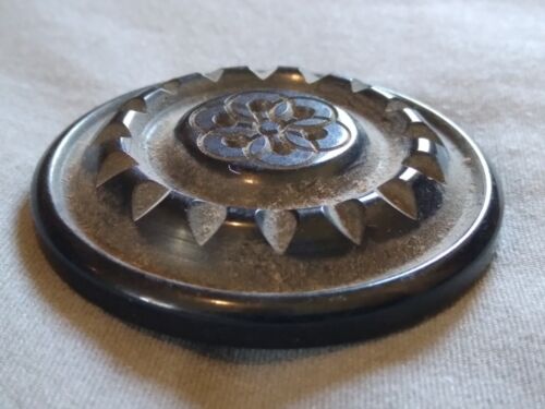 Vintage 1 and 5/8" Carved Black Plastic Button. - Picture 4 of 13