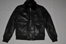 Hudson Outerwear Vera Pelle Bomber Giubbino Nero Pelliccia Colletto Uomo Nuovo