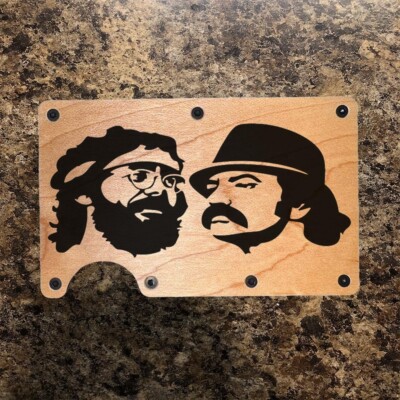 Wood Wallet Minimalist Laser Engraved with Cheech & Chong