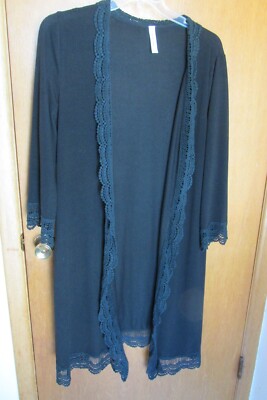 Tickled Teal Women's 1X Long Knit Open Front Sweater Cardigan