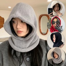 Womens Windproof Crochet Warm Knitted Hat Balaclava Hat Hooded Scarf Beanie Cap