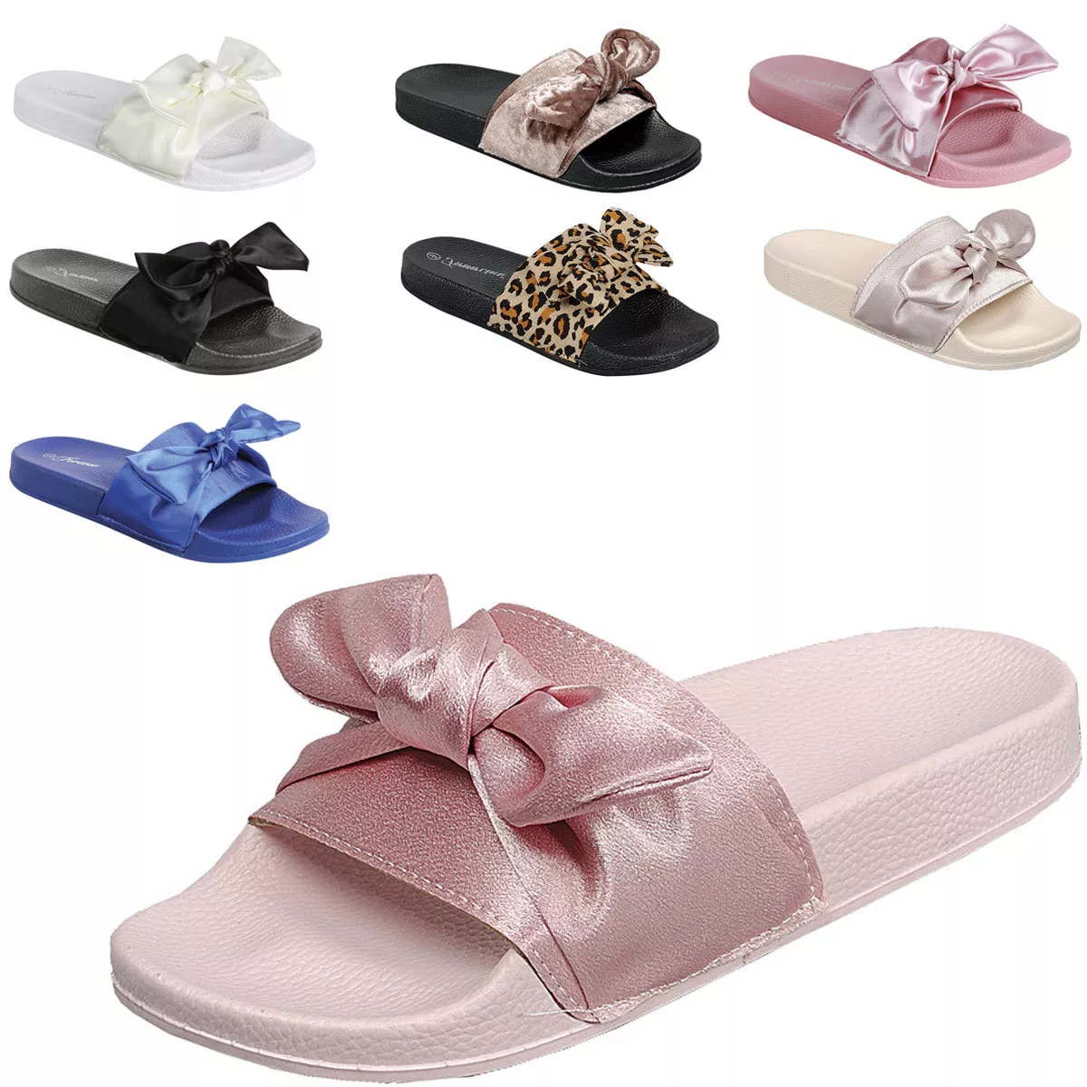 Sandalia deslizante con mo o sat n punta abierta zapatillas sin cordones zapatos chanclas plantilla plana baja