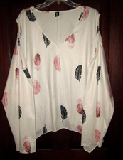 Shein Curve Plus 4XL Stretch Top Blouse Feathers Print Lagenlook Cold Shoulder