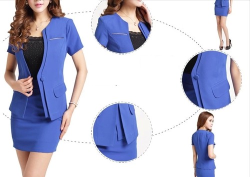 Tailleur donna blu giacca a manica corta e gonna cod 7003 | eBay