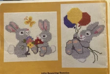 1984 The Creative Circle Bouncing Bunnies Cross Stitch Waste canvas kit#1634