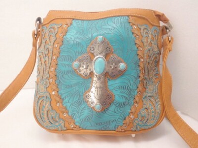Montana West PURSE Turquoise Cowgirl Western Embossed Tooled  display picture 2